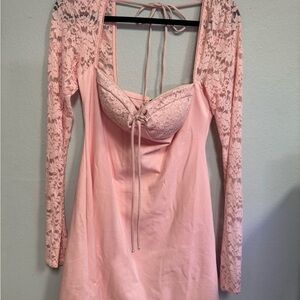 Fashion Nova Pink Babydoll Midi Dress with Long Sleeves